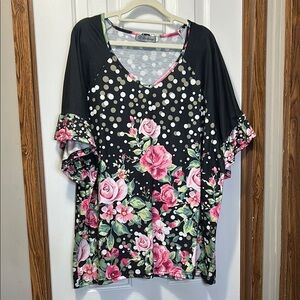 Pink and Black Relaxed Floral Blouse